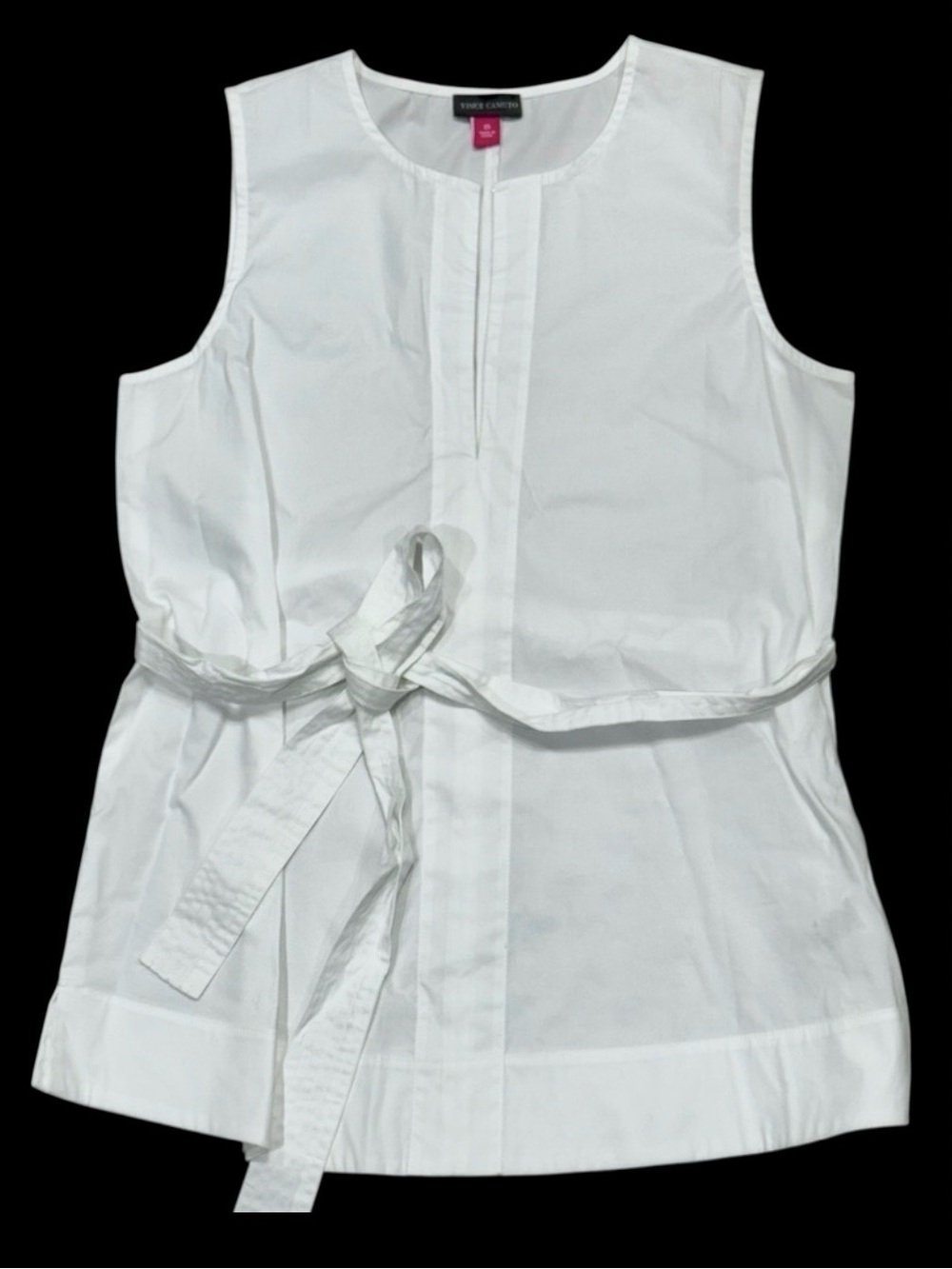 White Blouse Sz XS Sleeveless Top V-neck tie Waist Capsule Minimalist Workwear